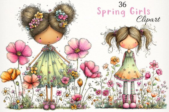 Download Watercolor Spring Girls Clipart - Spring girls Collection