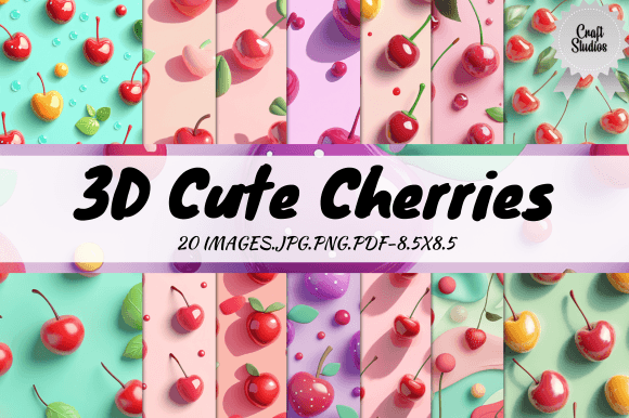 Download 3D Cute Cherries Digital Paper - Cute cherries Collection