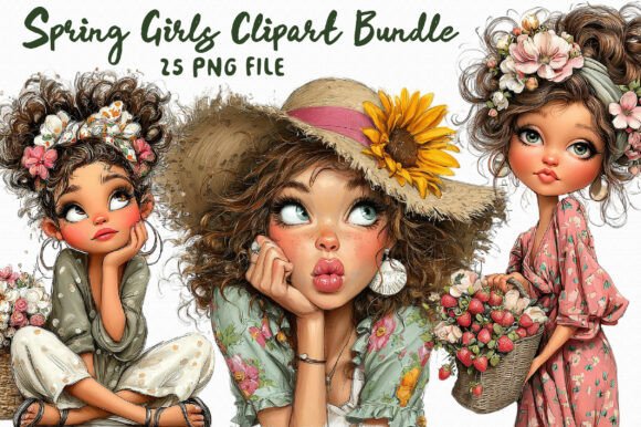 Download Spring Girls Clipart PNG Bundle - Spring girls Collection