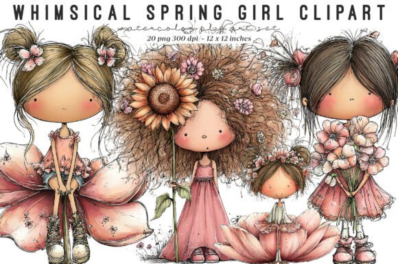 Download Whimsical Spring Girls Clipart - Spring girls Collection