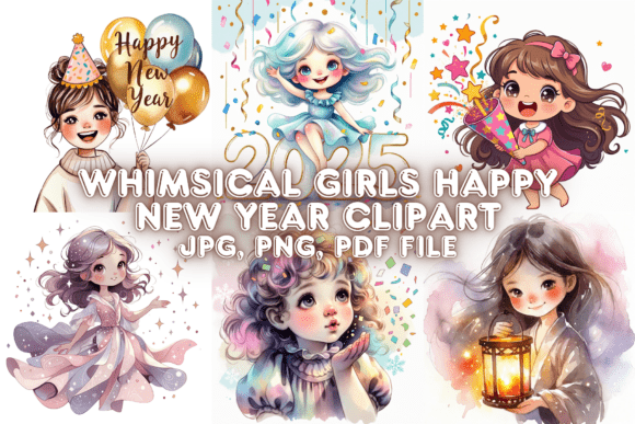 Download Whimsical Girls Happy New Year Clipart - Girls Collection