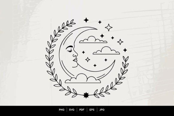 Download Celestial Moon Face Botanical Wreath - Botanical wreath Collection