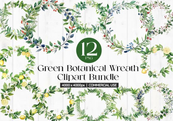 Download 12 Green Botanical Wreath Clipart Bundle - Botanical wreath Collection